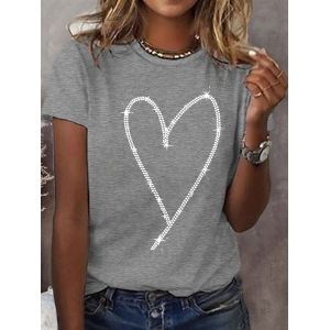Women's Valentine's Day Design Heart Print Short Sleeve Crew Neck T-shirt