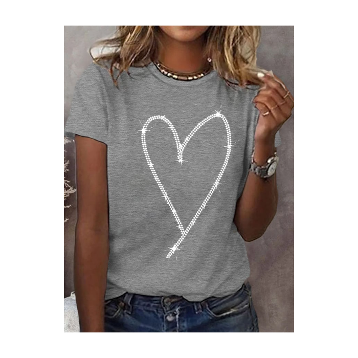 Women's Valentine's Day Design Heart Print Short Sleeve Crew Neck T-shirt