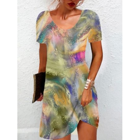 Women's Short Sleeve Summer Abstract Jersey Dress Crew Neck Daily Going Out Casual Mini H-Line TUNIC