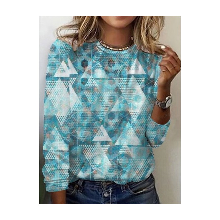 Women's Long Sleeve Tee T-shirt Spring/Fall Geometric Jersey Crew Neck Daily Going Out Casual Top