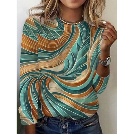 Women's Long Sleeve Tee T-shirt Spring/Fall Geometric Jersey Crew Neck Daily Going Out Casual Top