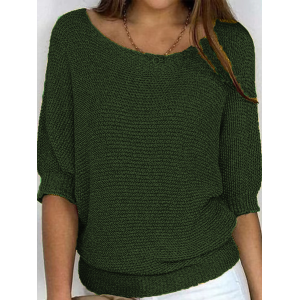 Women's Knitted Boat Neck 3/4 Sleeve Sweater