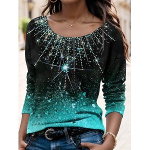 Women's Long Sleeve Tee T-shirt Spring/Fall Ombre Jersey Crew Neck Daily Going Out Casual Top