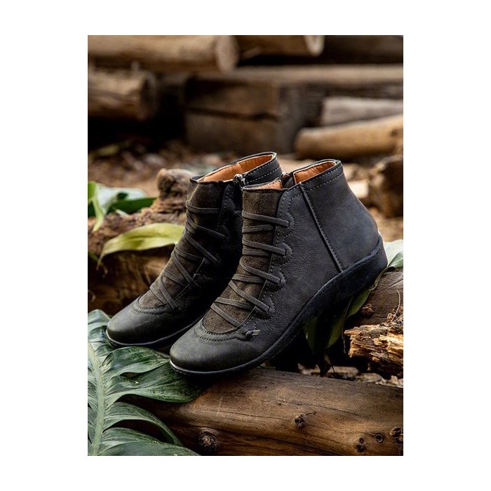 Ankle Boots for Women Lace up Slip on Round Toe  Casual Fashion Low Heel Cowboy Boots