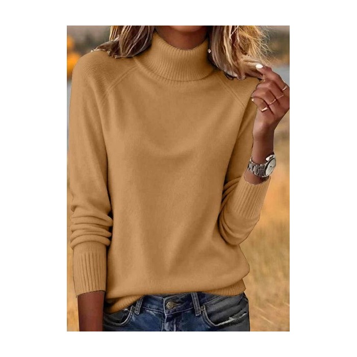 Women Plain Spring/Fall Casual Long Sleeve Turtleneck Cotton Sweater