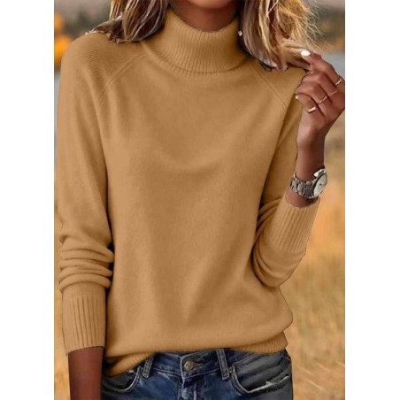 Women Plain Spring/Fall Casual Long Sleeve Turtleneck Cotton Sweater