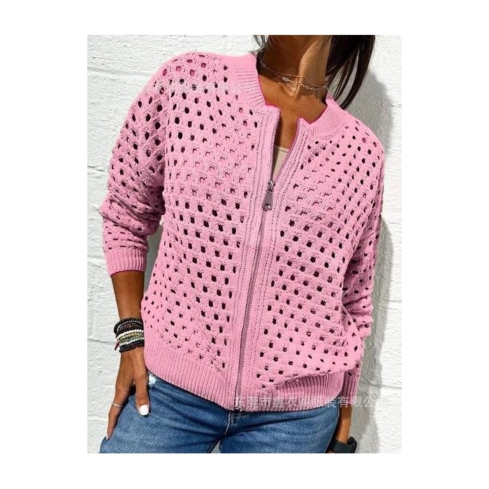 Women Plain Split Joint Long Sleeve Crew Neck Casual Spring/Fall Jacket Outerwear