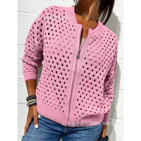 Women Plain Split Joint Long Sleeve Crew Neck Casual Spring/Fall Jacket Outerwear