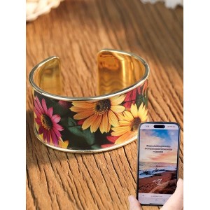 Electroplated Retro Distressed Pu Iron Sunflower Bracelet Forest Style Artistic Nfc Design Niche Open-face Jewelry