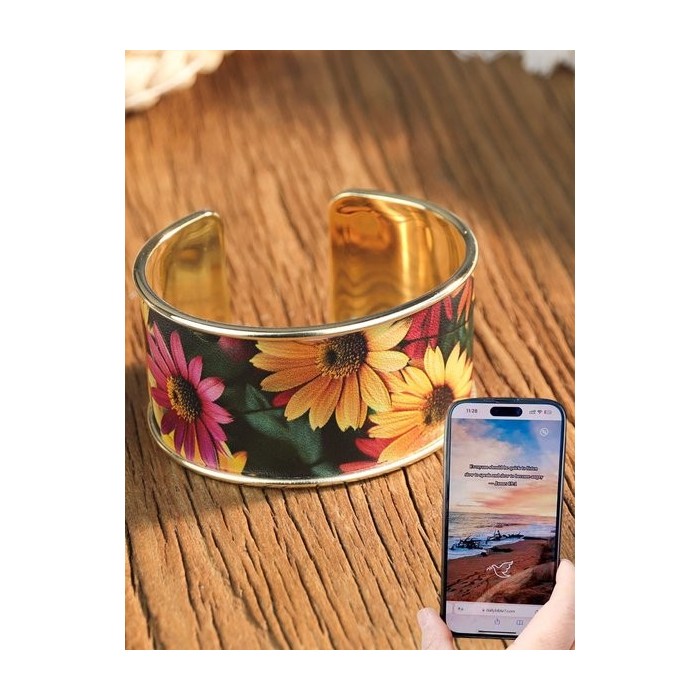 Electroplated Retro Distressed Pu Iron Sunflower Bracelet Forest Style Artistic Nfc Design Niche Open-face Jewelry