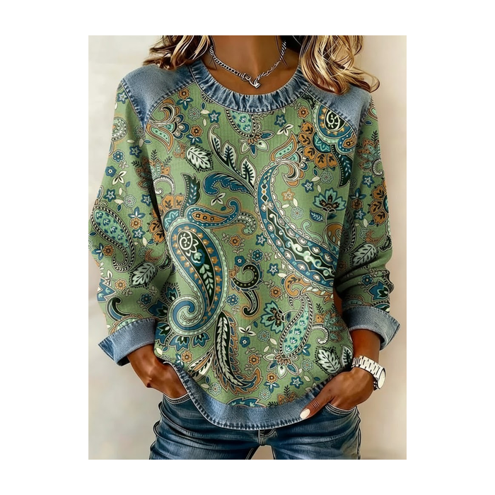 Women Paisley Crew Neck Printing Vintage Spring/Fall Long Sleeve Sweatshirt