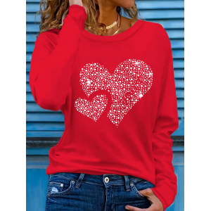 Women Heart/Cordate Long Sleeve Tee T-shirt Crew Neck Printing Casual Graphic Tee Spring/Fall Top