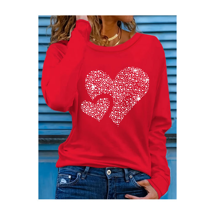 Women Heart/Cordate Long Sleeve Tee T-shirt Crew Neck Printing Casual Graphic Tee Spring/Fall Top