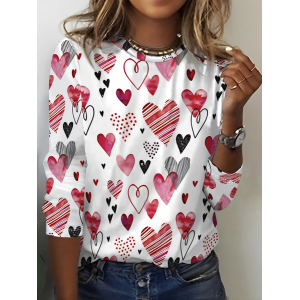 Women Heart/Cordate Long Sleeve Tee T-shirt Crew Neck Printing Casual Graphic Tee Spring/Fall Top