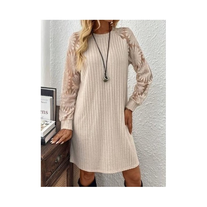 Women Floral Long Sleeve Crew Neck Jacquard Dress Daily Vintage Midi Fit & Flare Dress A-Line Spring/Fall Dress