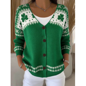 Women Shamrock Long Sleeve V Neck Casual Spring/Fall Cardigan Outerwear