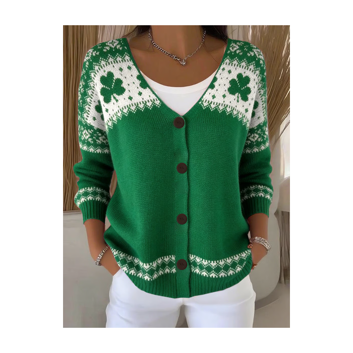 Women Shamrock Long Sleeve V Neck Casual Spring/Fall Cardigan Outerwear