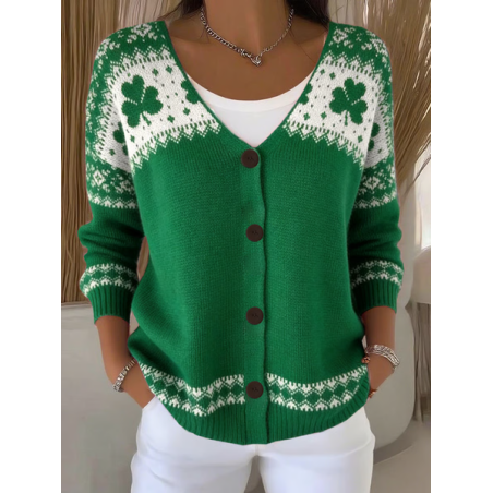 Women Shamrock Long Sleeve V Neck Casual Spring/Fall Cardigan Outerwear