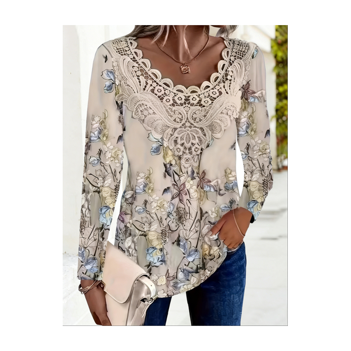 Women Plants V Neck Long Sleeve Blouse Elegant Commuting Spring/Fall Top