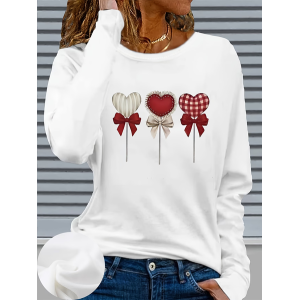 Women Heart/Cordate Long Sleeve Tee T-shirt Crew Neck Printing Casual Graphic Tee Spring/Fall Top