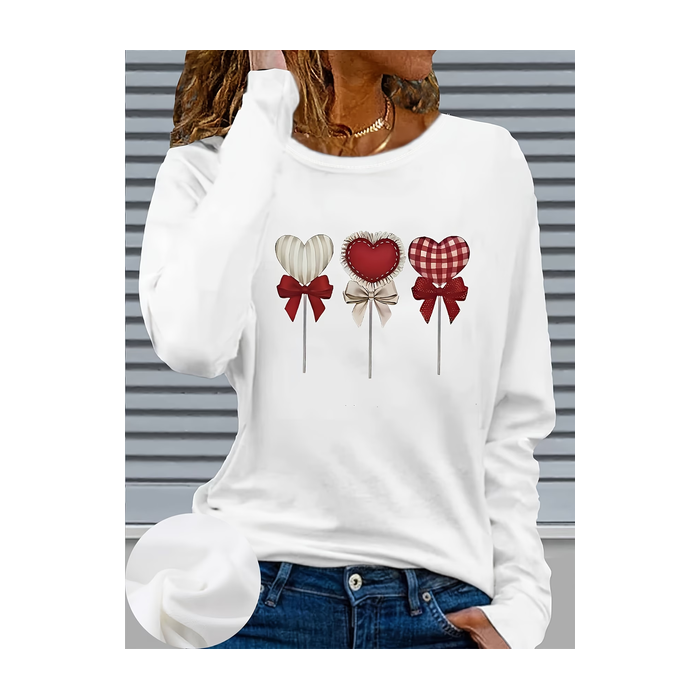 Women Heart/Cordate Long Sleeve Tee T-shirt Crew Neck Printing Casual Graphic Tee Spring/Fall Top
