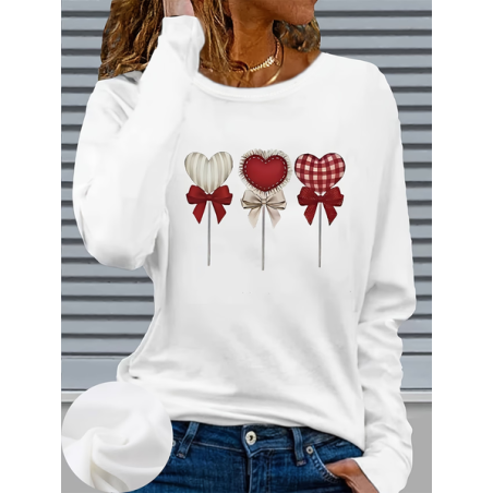Women Heart/Cordate Long Sleeve Tee T-shirt Crew Neck Printing Casual Graphic Tee Spring/Fall Top