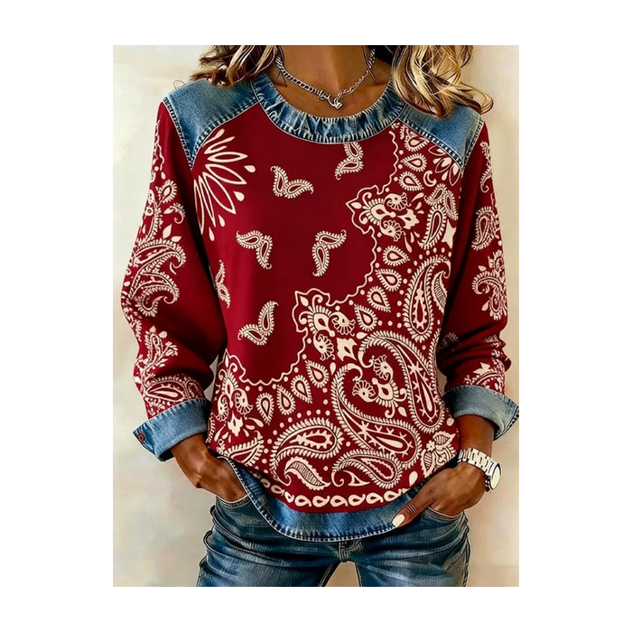 Women Paisley Crew Neck Printing Vintage Spring/Fall Long Sleeve Sweatshirt