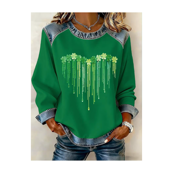 Women Shamrock Crew Neck Printing Vintage Spring/Fall Long Sleeve Sweatshirt