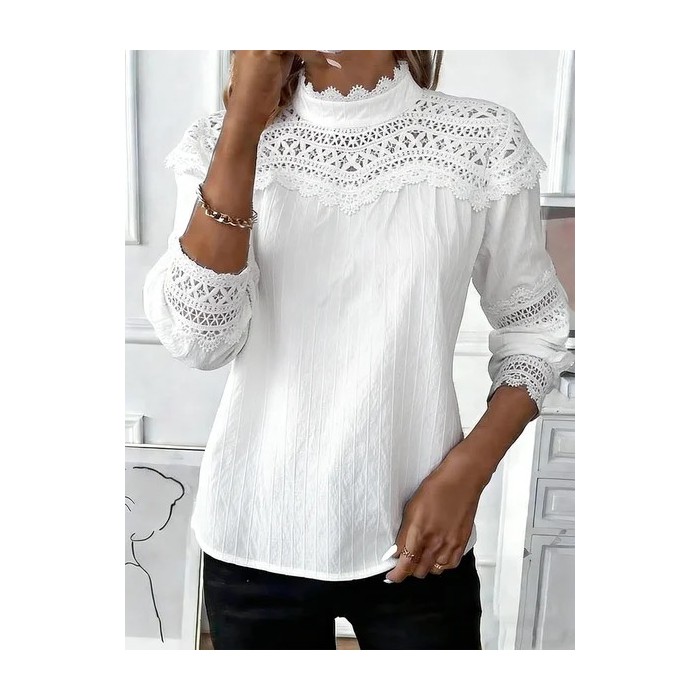 Women Plain Stand Collar Long Sleeve Shirt Elegant Daily Spring/Fall Top