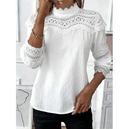 Women Plain Stand Collar Long Sleeve Shirt Elegant Daily Spring/Fall Top