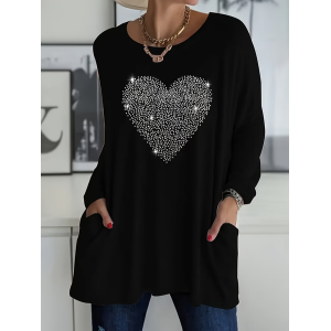 Women Heart/Cordate Long Sleeve Tee T-shirt Crew Neck Printing Vintage Spring/Fall Top
