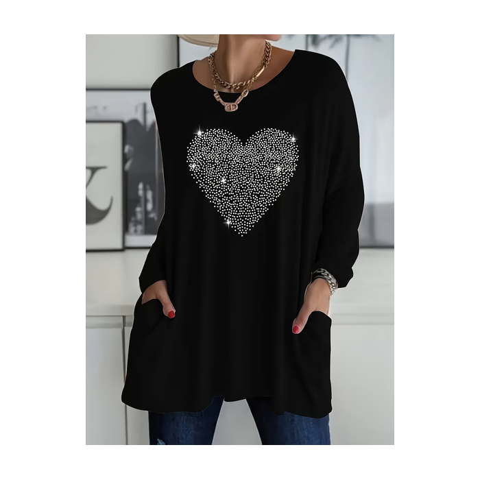 Women Heart/Cordate Long Sleeve Tee T-shirt Crew Neck Printing Vintage Spring/Fall Top