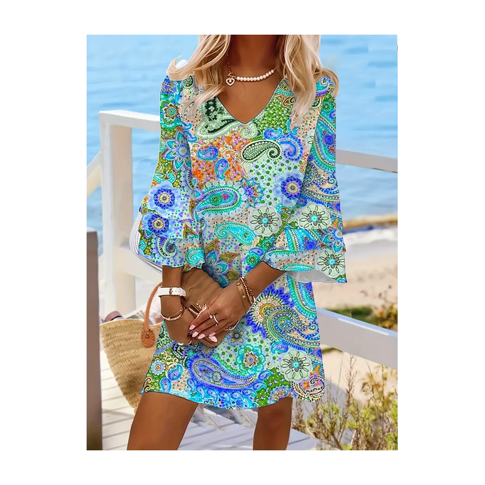 Women's Floral Half Sleeve Summer Printing Dress V Neck Daily Casual Midi Classic H-Line Dress