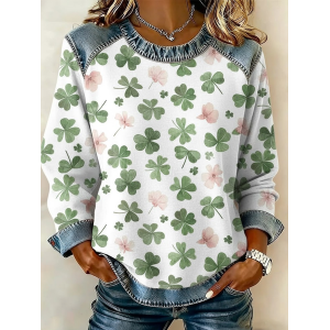 Women Shamrock Crew Neck Printing Vintage Spring/Fall Long Sleeve Sweatshirt