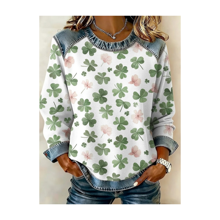 Women Shamrock Crew Neck Printing Vintage Spring/Fall Long Sleeve Sweatshirt