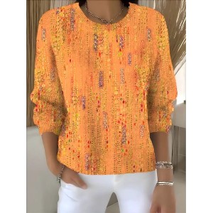 Women Geometric Vintage Long Sleeve Crew Neck Winter Sweater