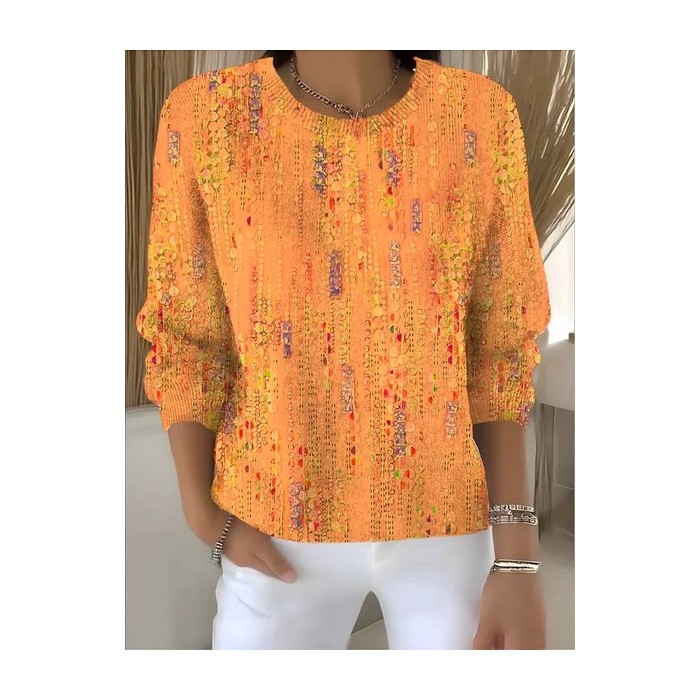 Women Geometric Vintage Long Sleeve Crew Neck Winter Sweater