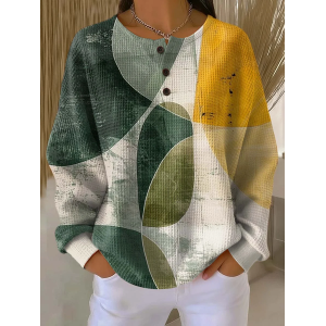 Women Abstract Crew Neck Printing Casual Spring/Fall Long Sleeve Sweatshirt