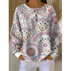 Women Floral Crew Neck Printing Casual Spring/Fall Long Sleeve Sweatshirt