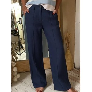 Women Plain Long Buttons Pants Casual Spring/Fall Trousers