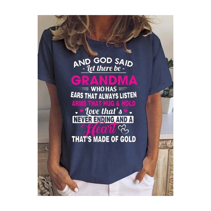 Women Letter Short Sleeve Tee T-shirt Crew Neck Casual Summer Top