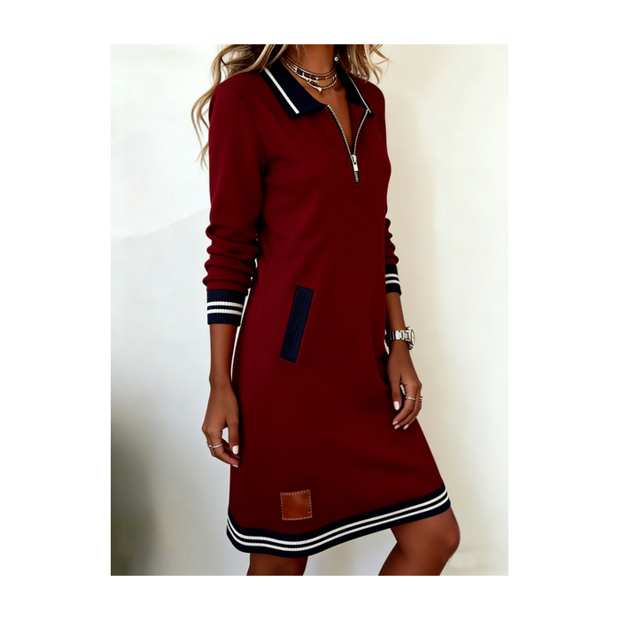 Women Color Block Long Sleeve V Neck Dress Daily Casual Midi A-Line Spring/Fall Dress