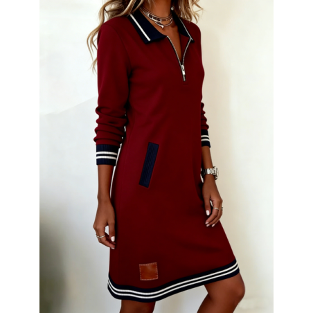 Women Color Block Long Sleeve V Neck Dress Daily Casual Midi A-Line Spring/Fall Dress