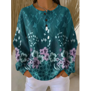Women Floral Crew Neck Printing Casual Spring/Fall Long Sleeve Sweatshirt