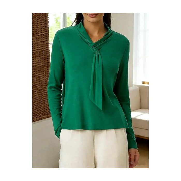 Women Plain Mock Neck Long Sleeve Shirt Split Joint Casual Daily Spring/Fall Top