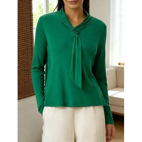 Women Plain Mock Neck Long Sleeve Shirt Split Joint Casual Daily Spring/Fall Top