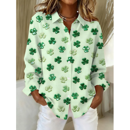 Women Shamrock Shirt Collar Long Sleeve Shirt Buckle Regular Sleeve Casual Daily Spring/Fall Top
