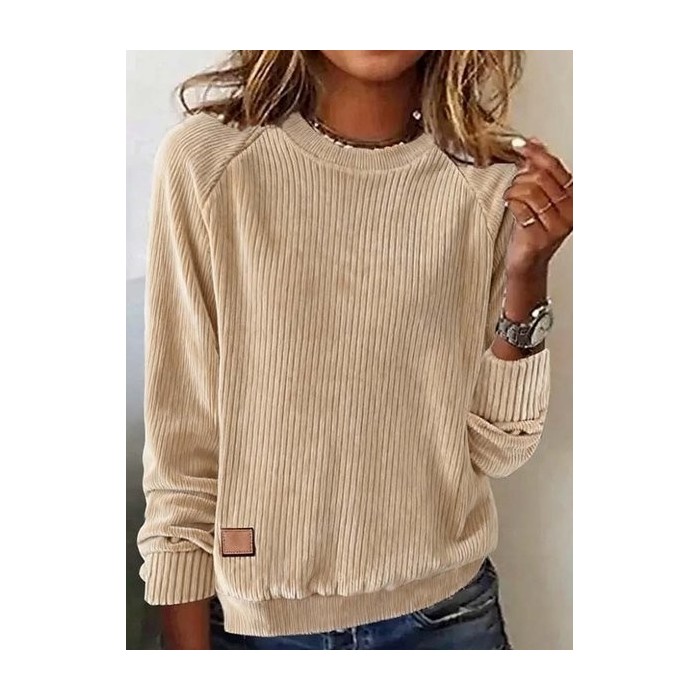 Women Plain Crew Neck Split Joint Vintage Spring/Fall Long Sleeve Sweatshirt