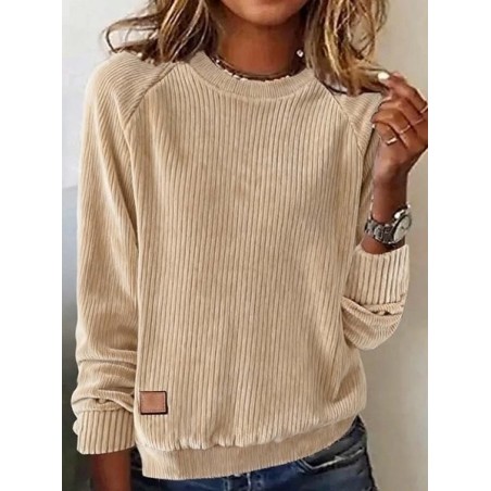 Women Plain Crew Neck Split Joint Vintage Spring/Fall Long Sleeve Sweatshirt