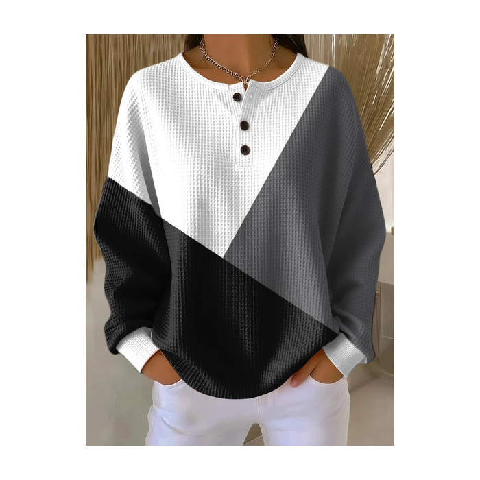 Women Multicolor Block Crew Neck Printing Casual Spring/Fall Long Sleeve Sweatshirt